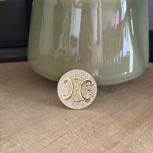 Gold Tone Crystal Medallion Brooch